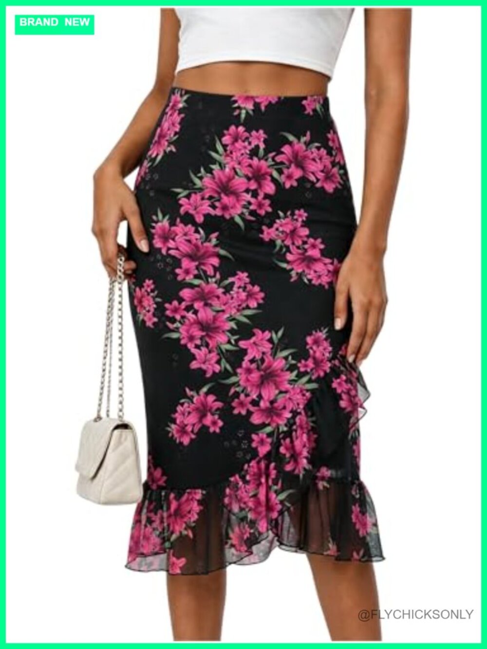 Women's High Waist Floral Mesh Midi Fishtail Skirt Flowy Boho